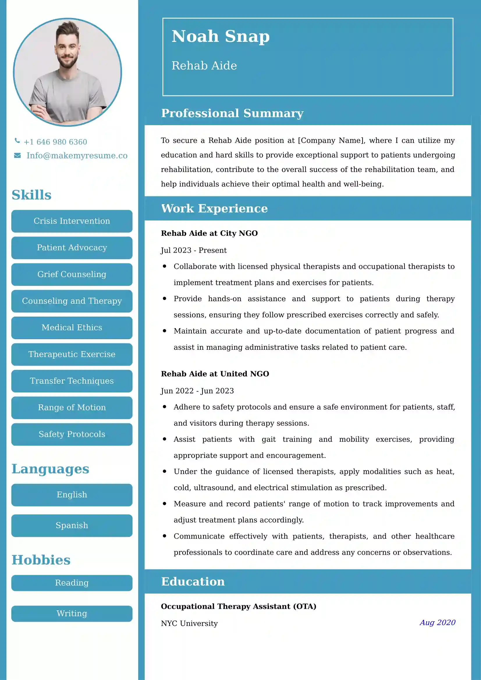 Rehab Aide Resume Examples - UK Format, Latest Template.