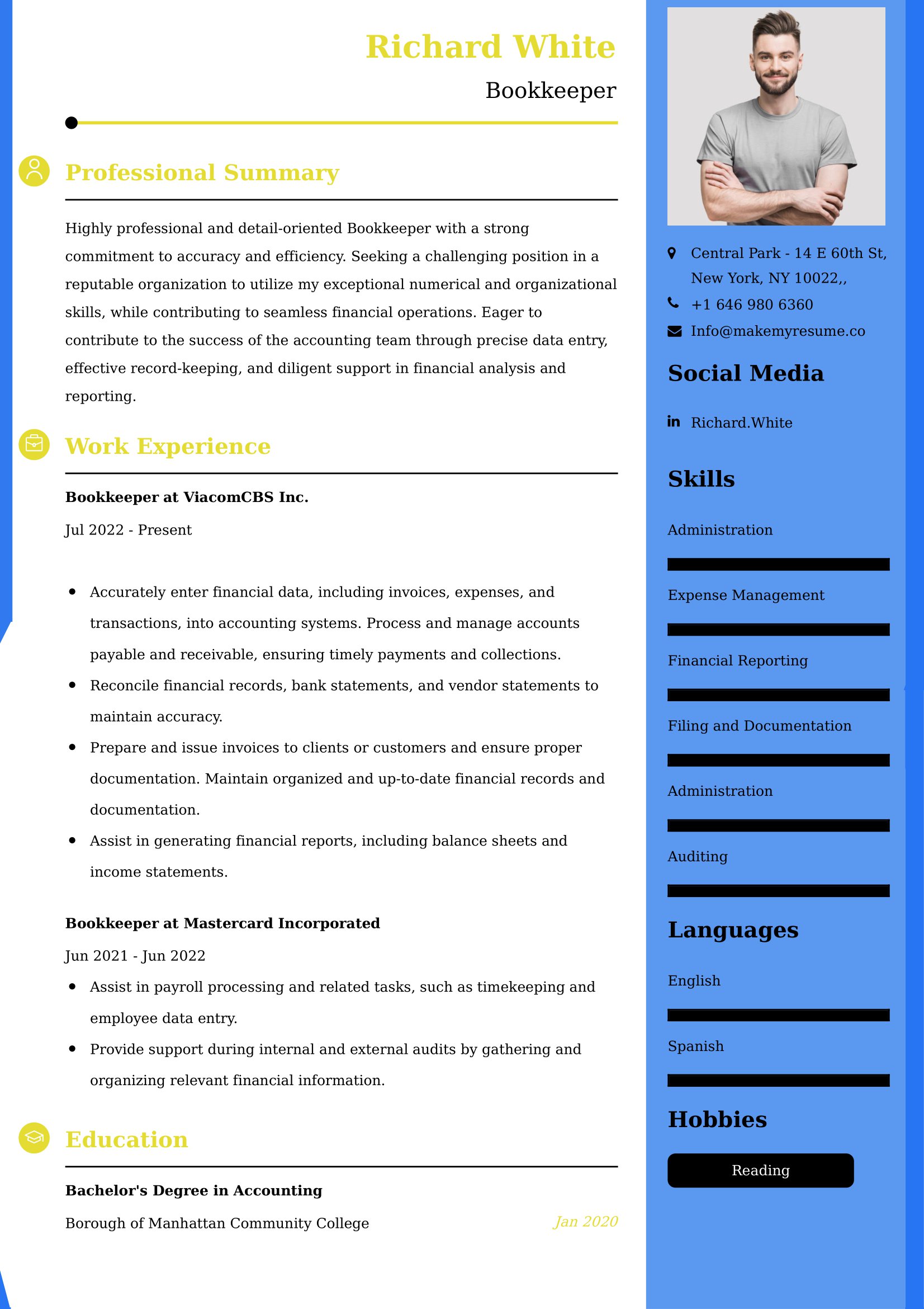 Bookkeeper Resume Examples - UK Format, Latest Template.