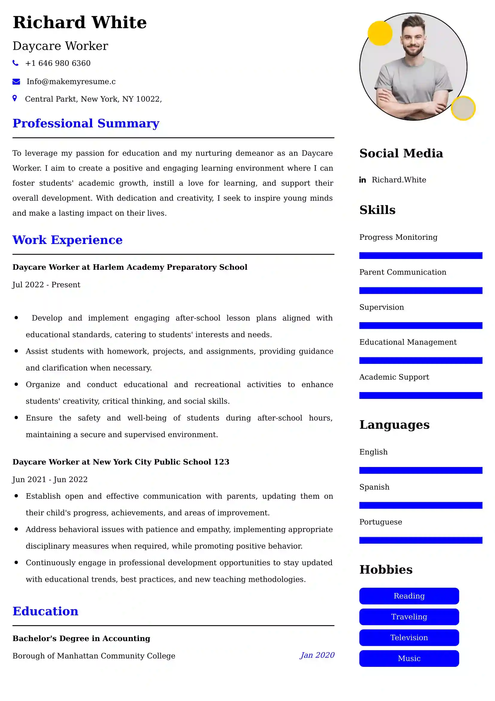 Daycare Worker Resume Examples - UK Format, Latest Template.