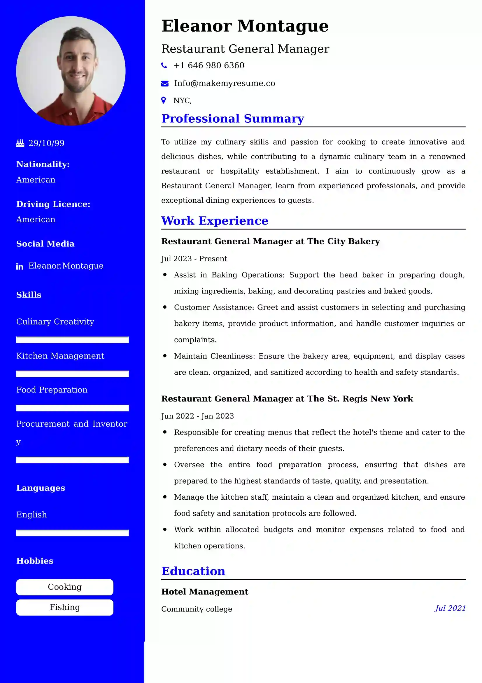 Restaurant General Manager Resume Examples - UK Format, Latest Template.