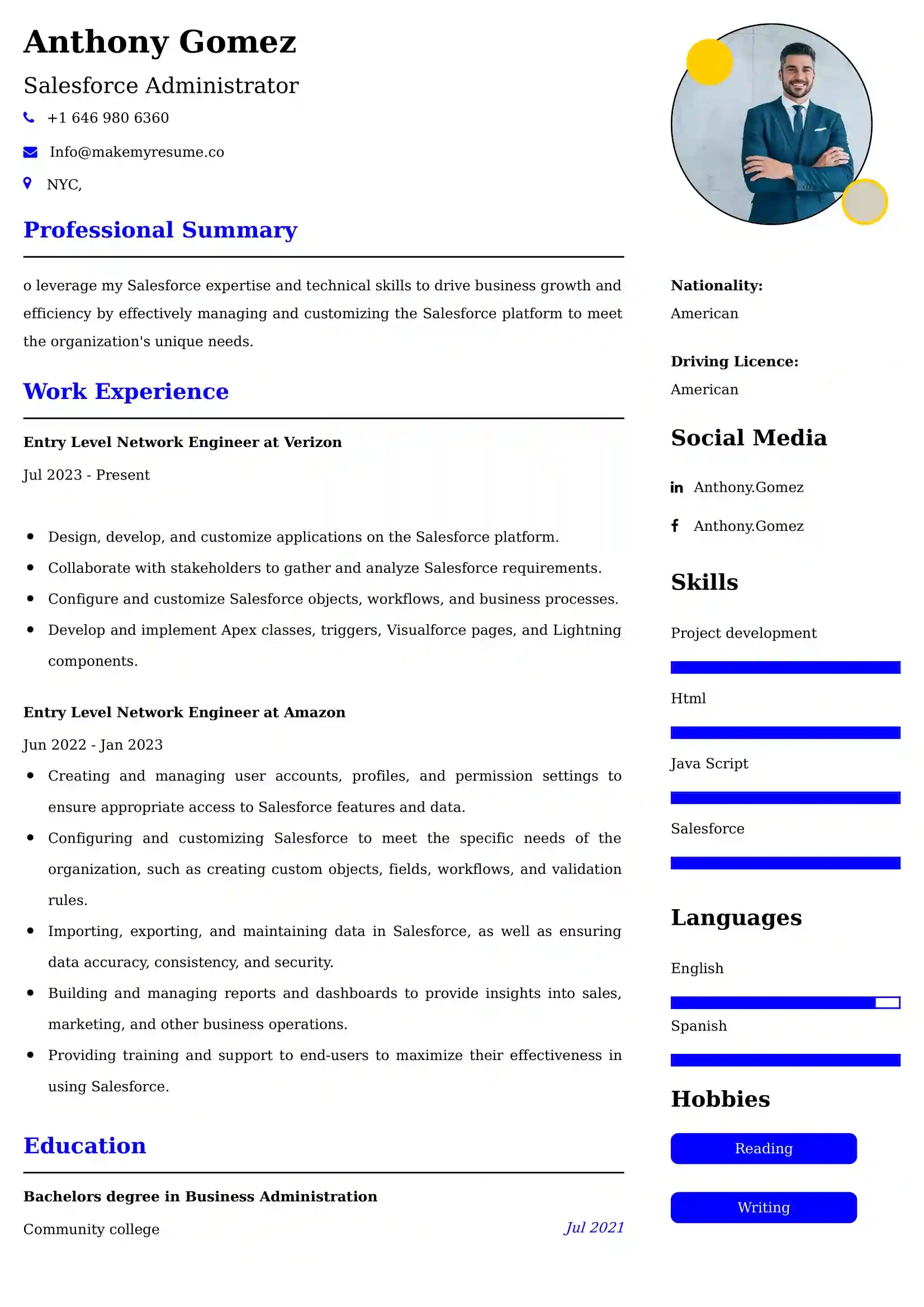 Salesforce Administrator Resume Examples - UK Format, Latest Template.