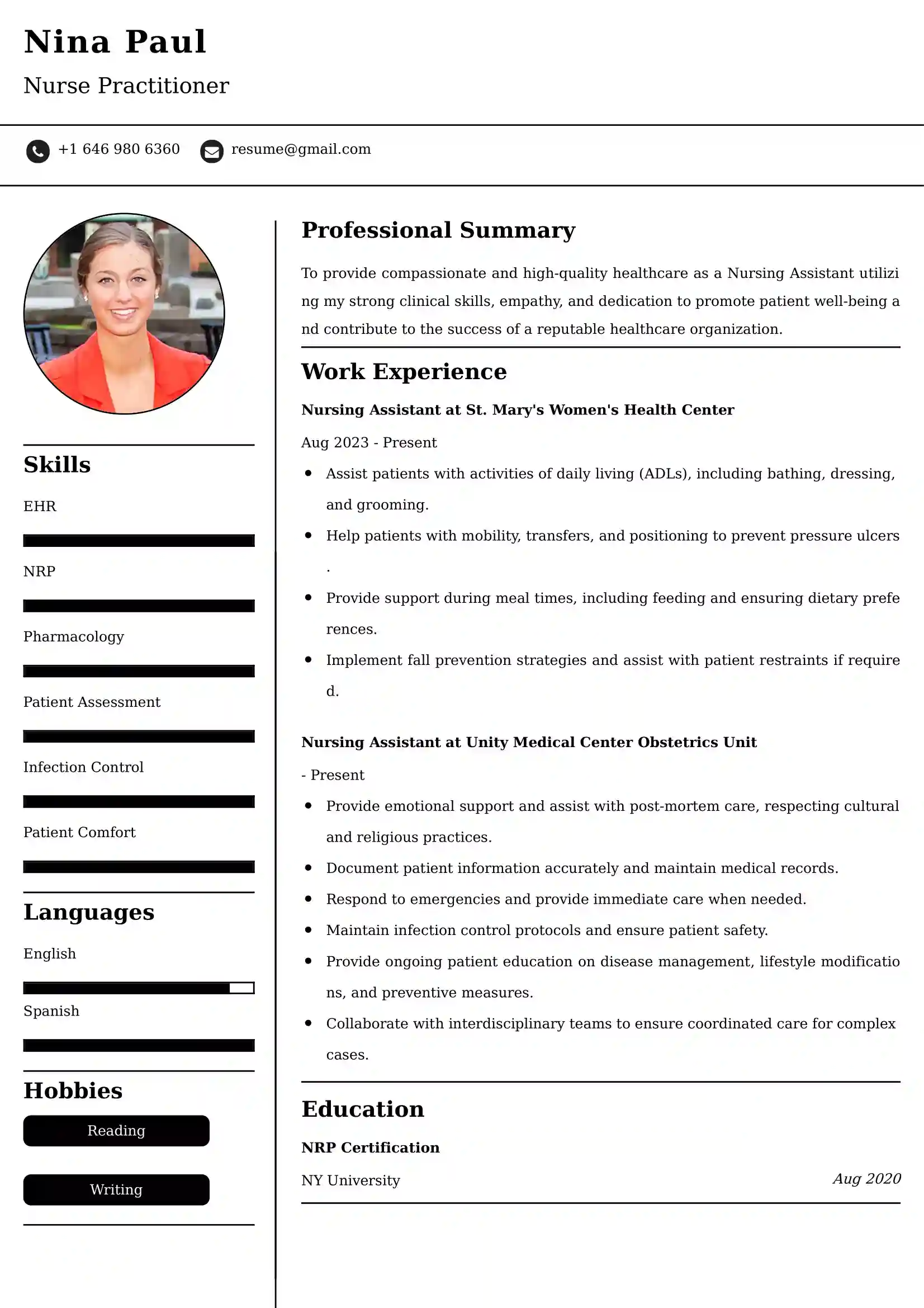 Nursing Assistant Resume Examples - UK Format, Latest Template.