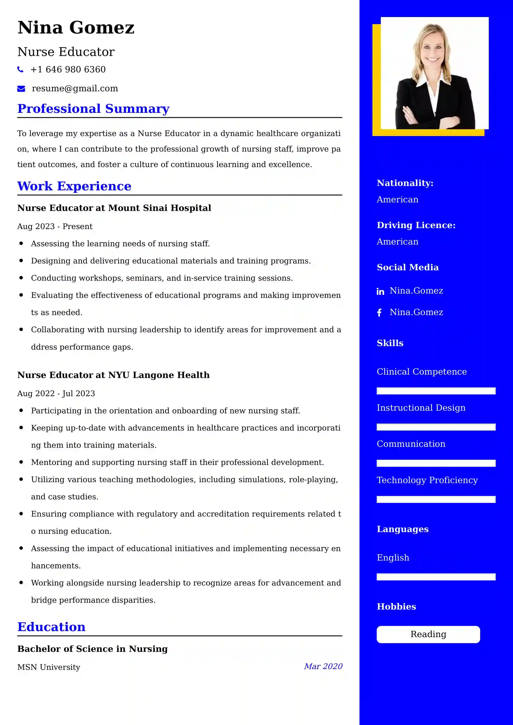 Nurse Educator Resume Examples - UK Format, Latest Template.