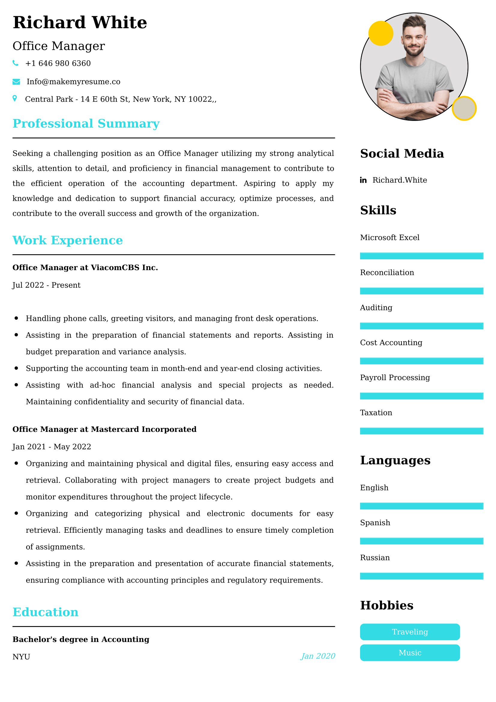 Office Manager Resume Examples - UK Format, Latest Template.