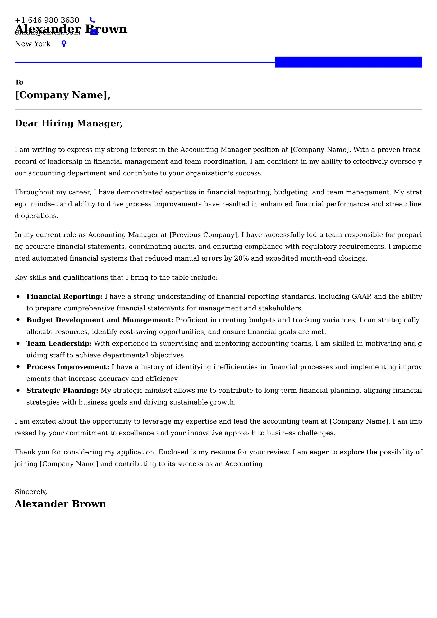 Accounting Manager Cover Letter Examples - Latest UK Format