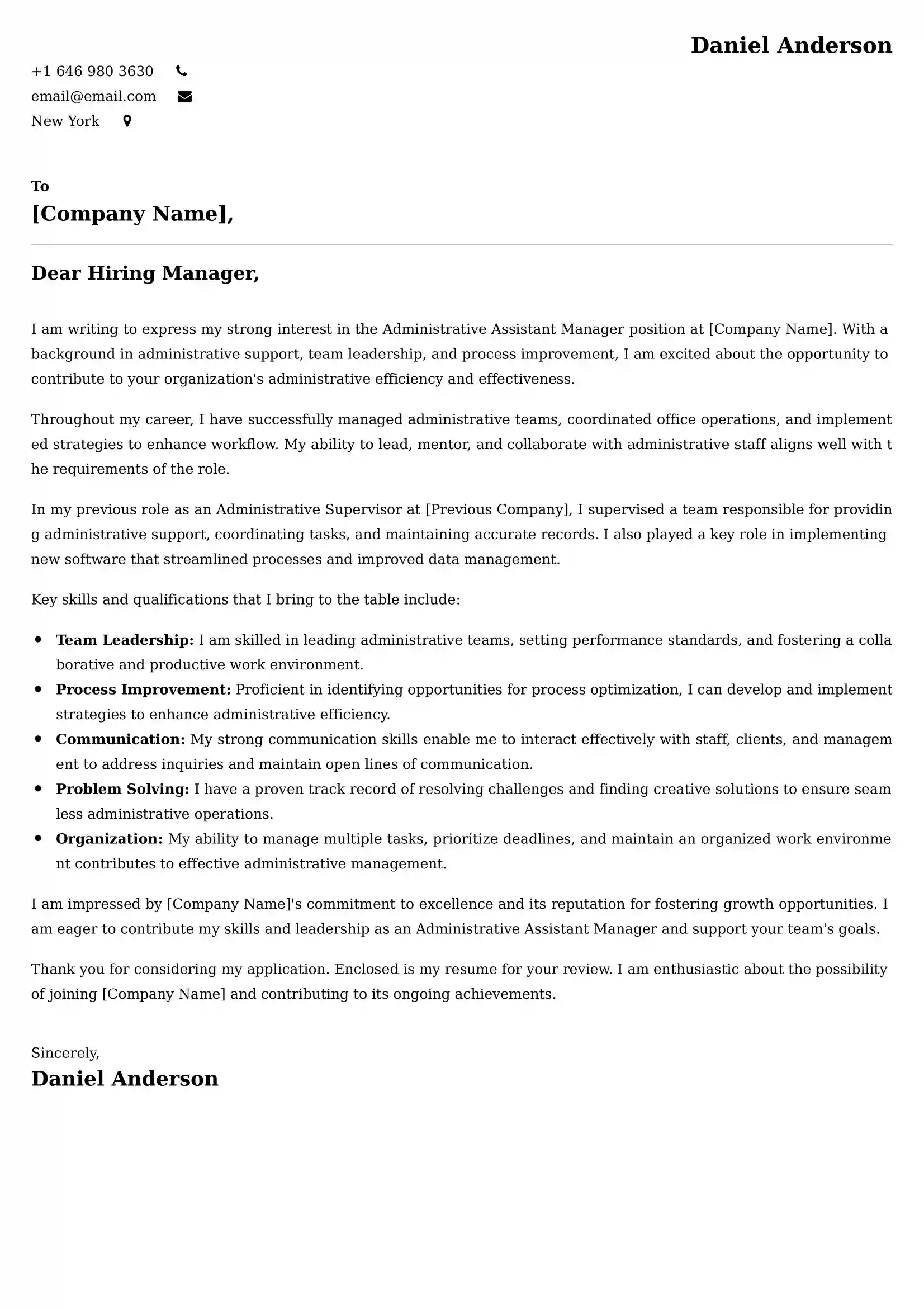 Administrative Assistant Manager Cover Letter Examples - Latest UK Format