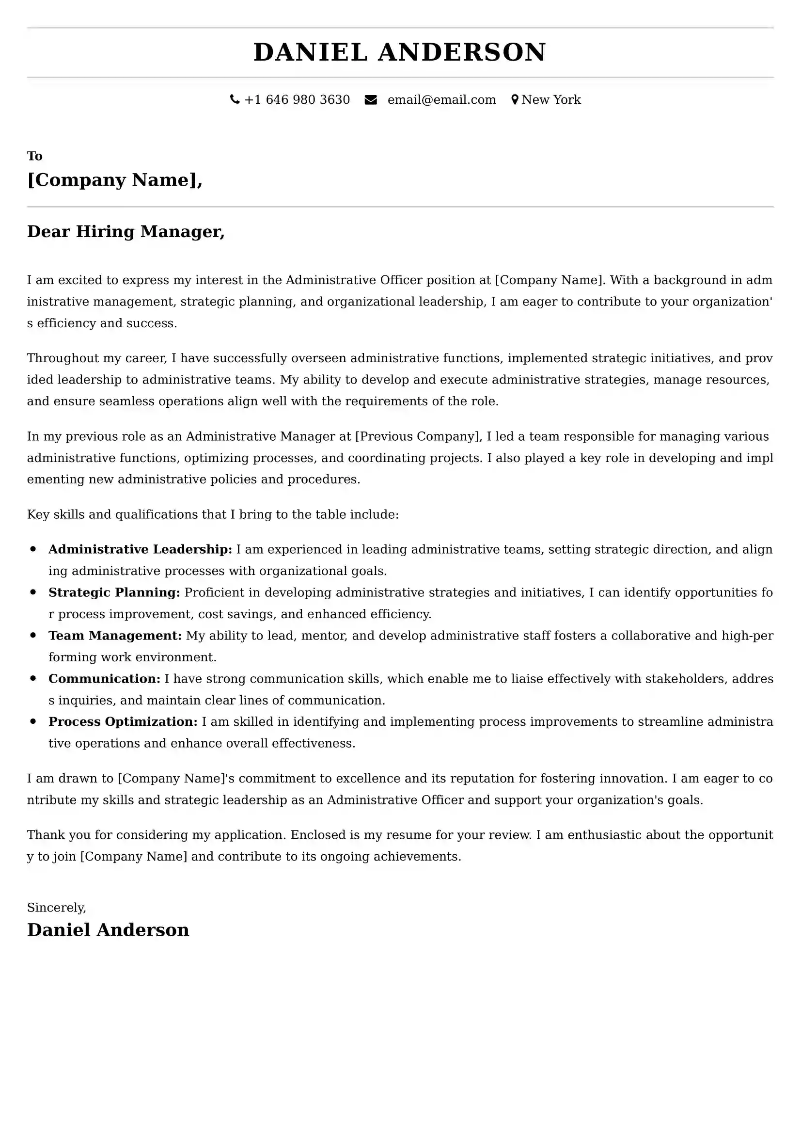 Administrative Officer Cover Letter Examples - Latest UK Format