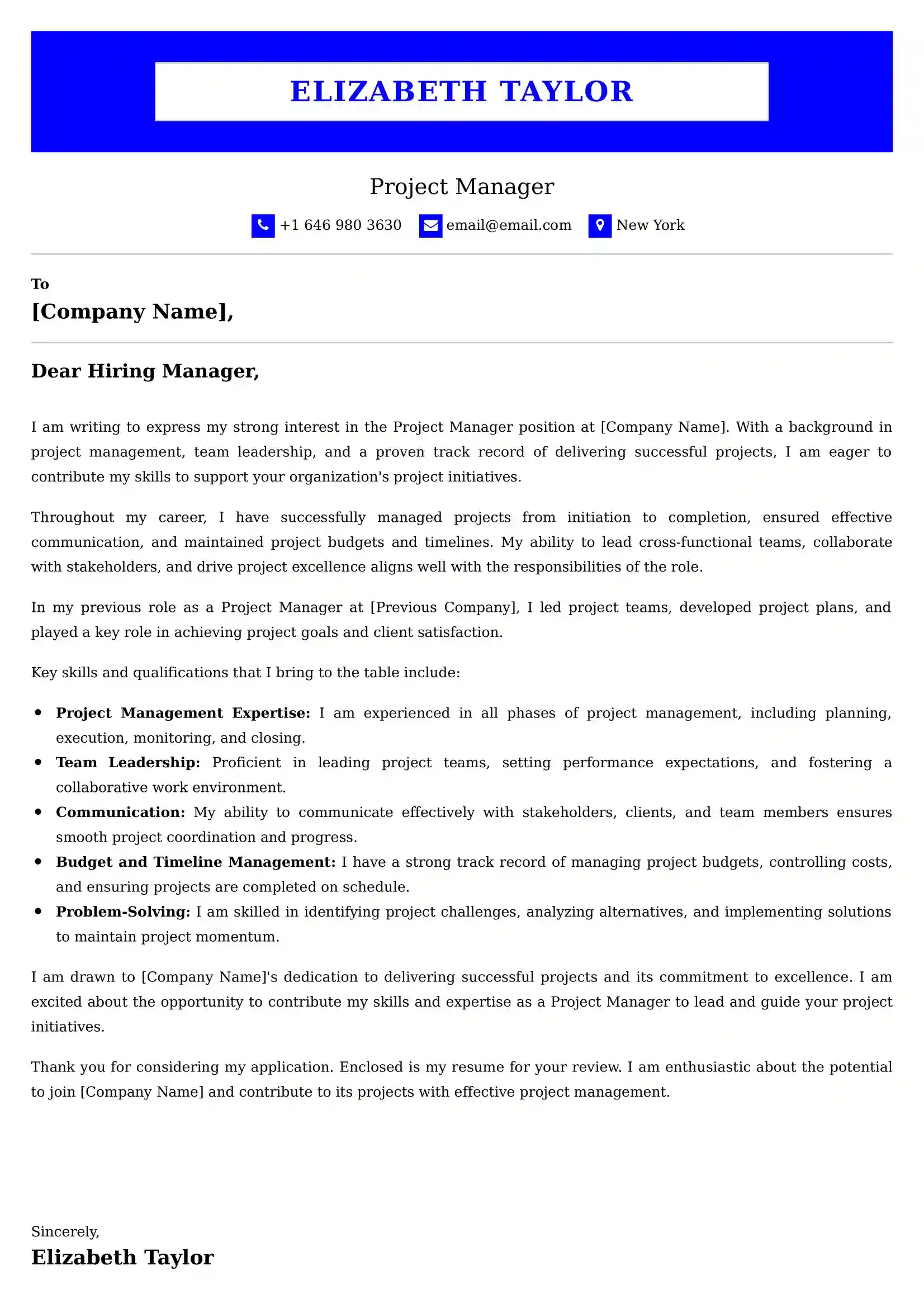Project Manager Cover Letter Examples - Latest UK Format