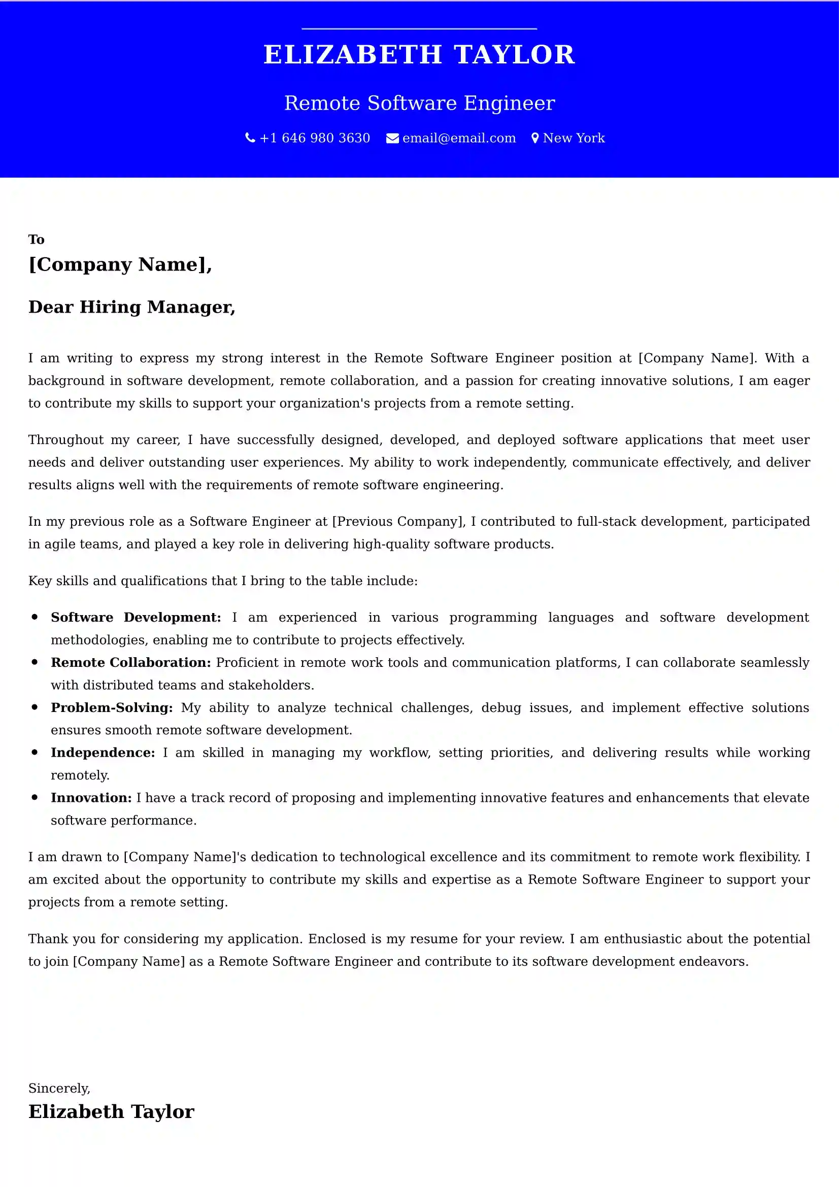 Remote Software Engineer Cover Letter Examples - Latest UK Format
