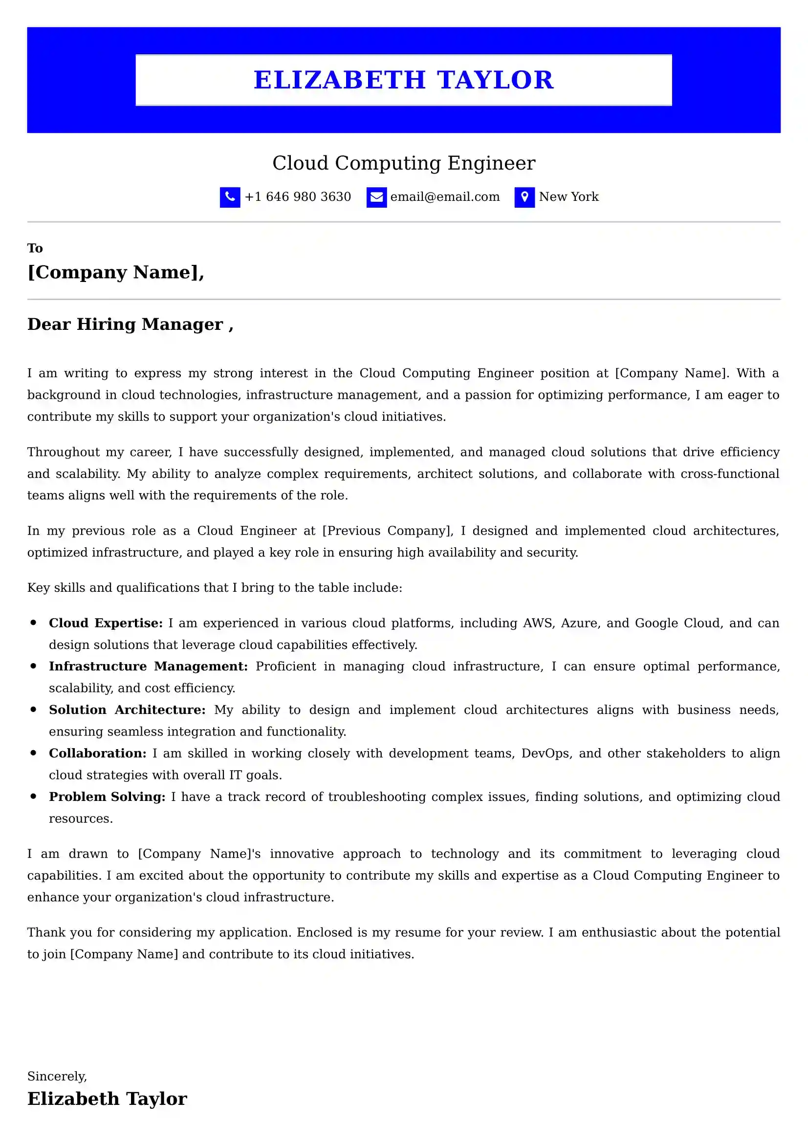 Cloud Computing Engineer Cover Letter Examples - Latest UK Format