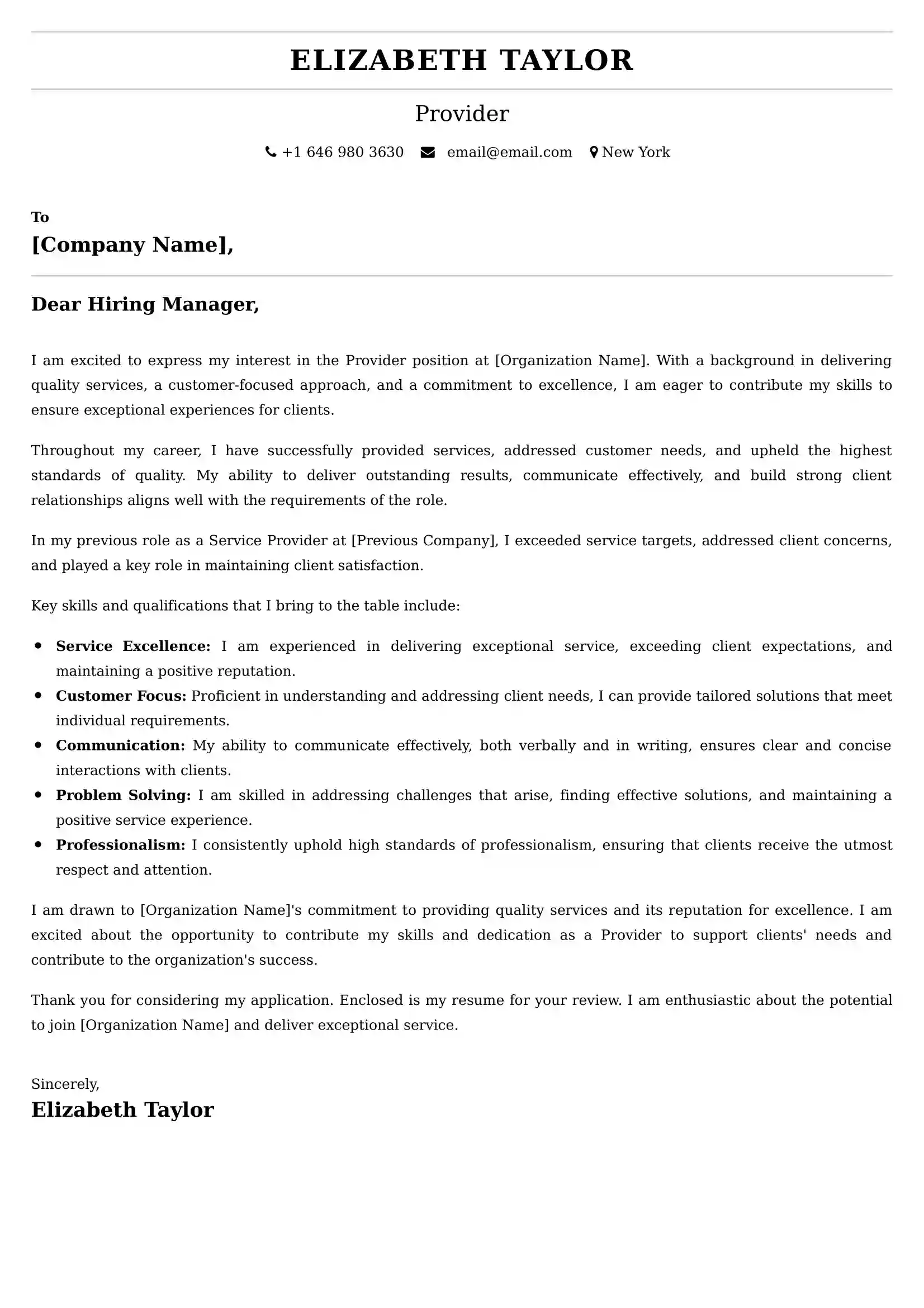Provider Cover Letter Examples - Latest UK Format