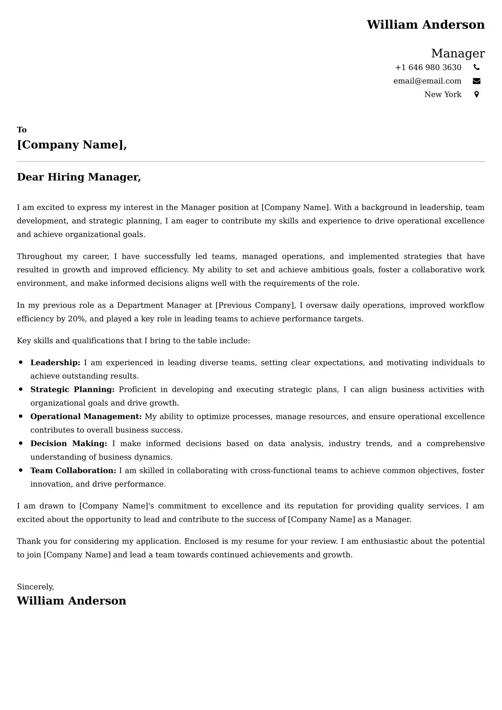 Manager Cover Letter Examples - Latest UK Format
