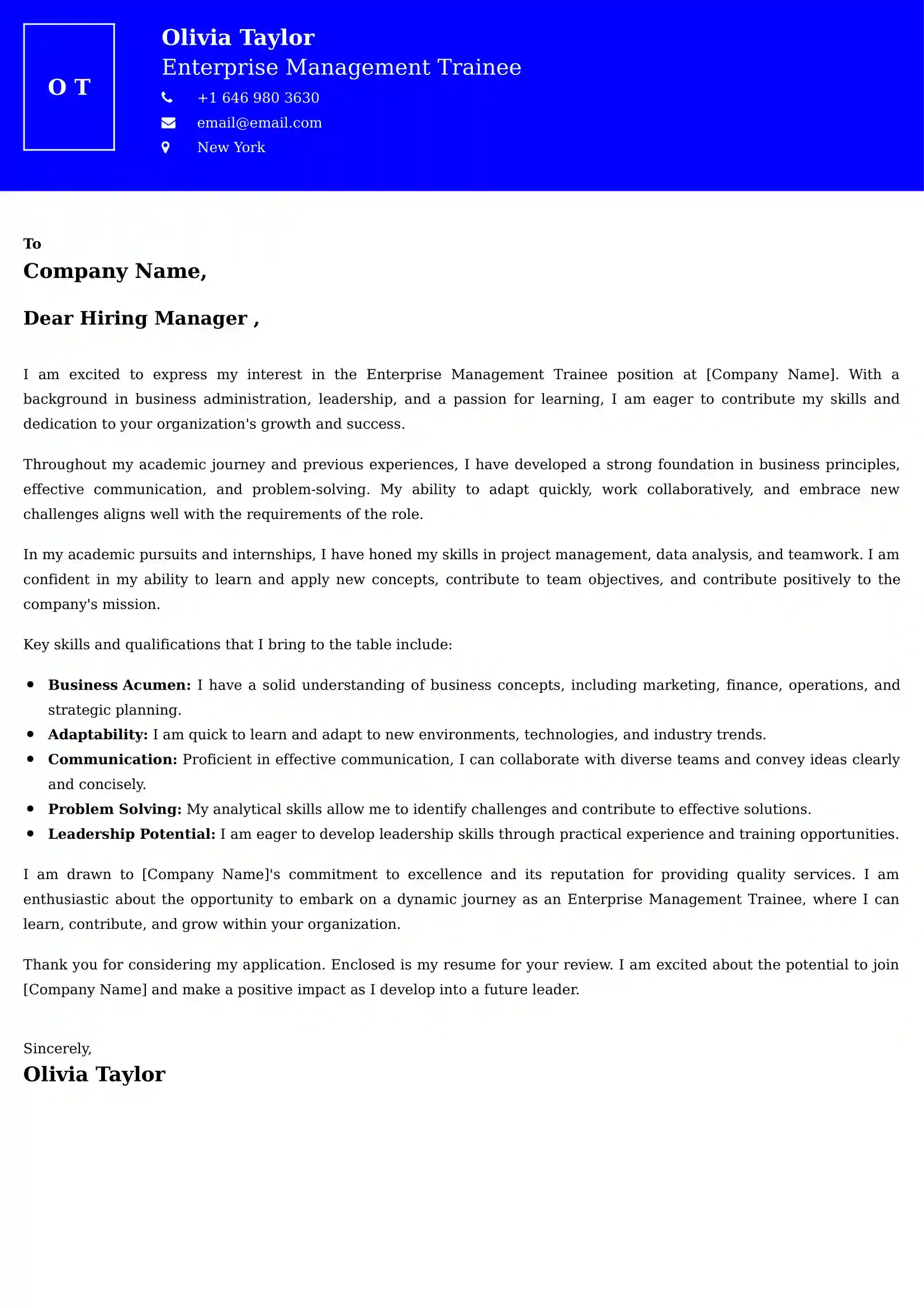 Enterprise Management Trainee Cover Letter Examples - Latest UK Format