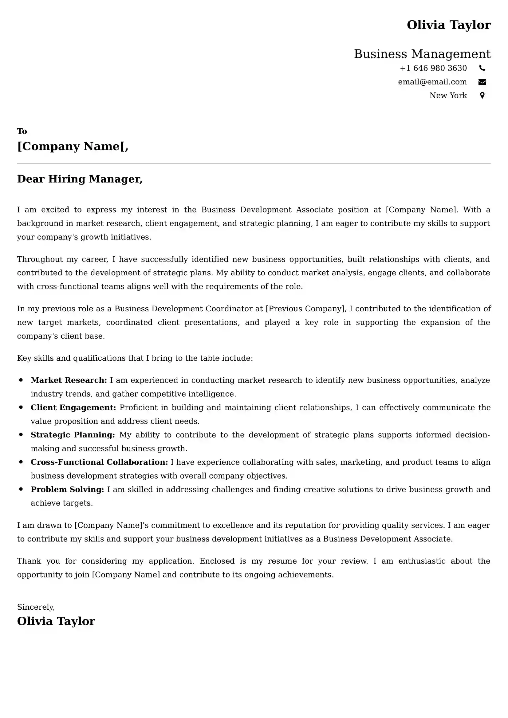 Business Management Cover Letter Examples - Latest UK Format