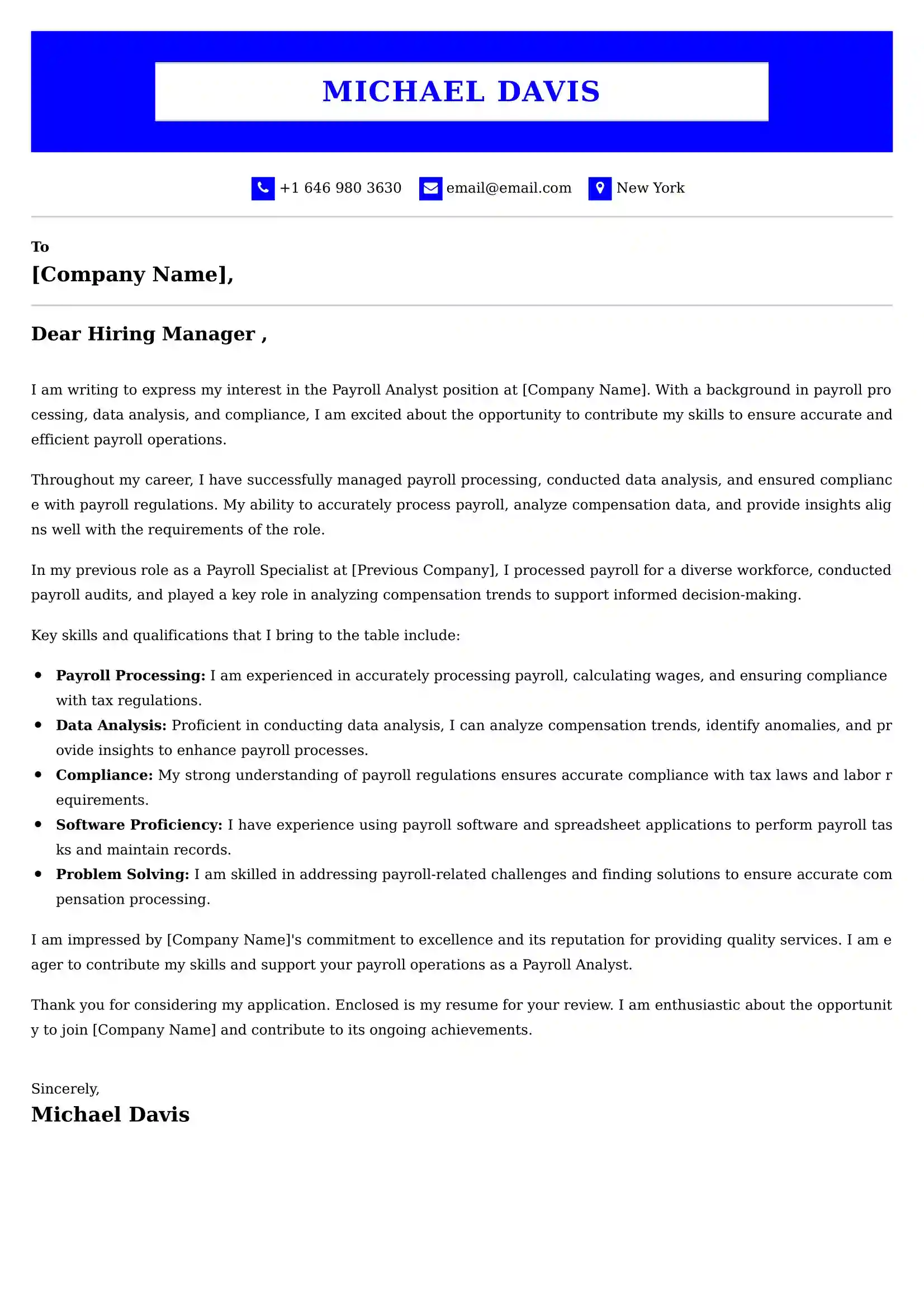 Payroll Analyst Cover Letter Examples - Latest UK Format