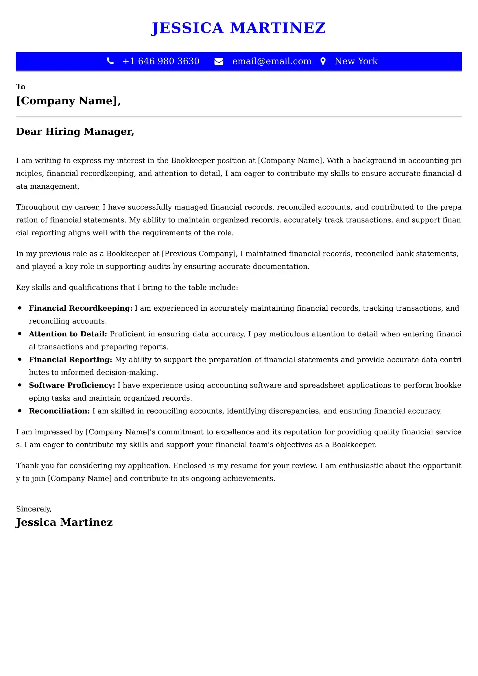 Bookkeeper Cover Letter Examples - Latest UK Format