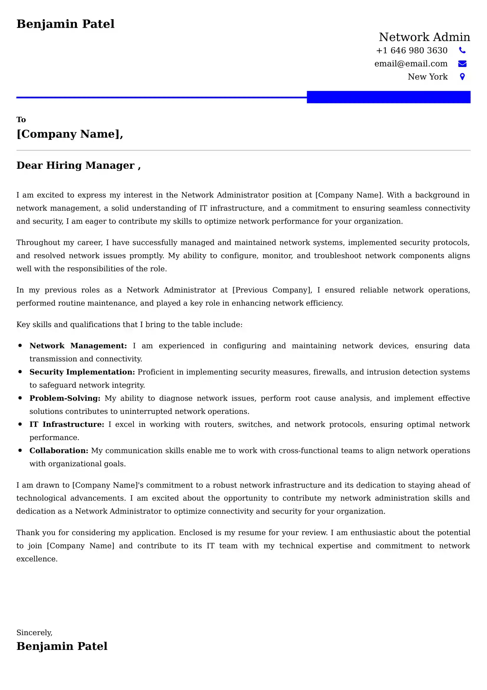 Network Admin Cover Letter Examples - Latest UK Format