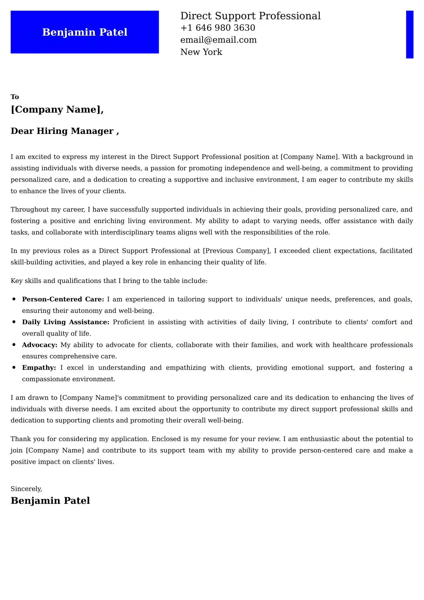 Direct Support Professional Cover Letter Examples - Latest UK Format