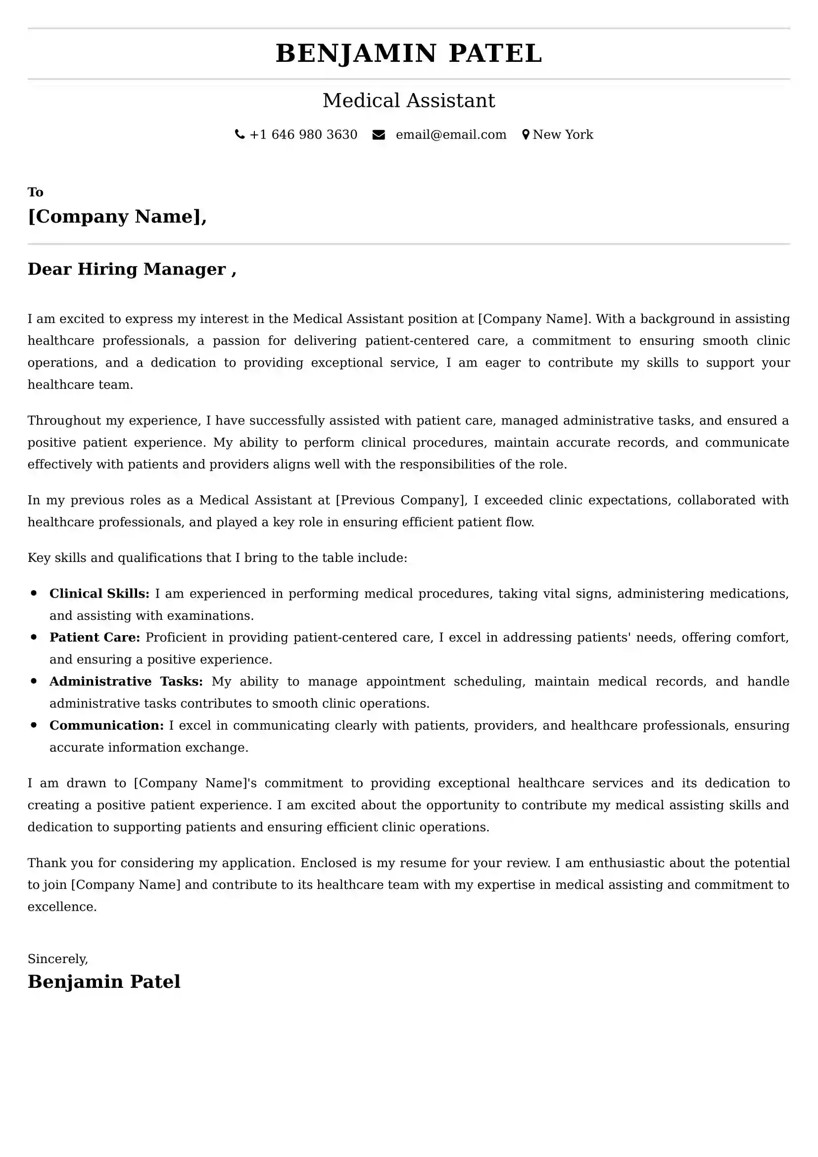 Medical Assistant Cover Letter Examples - Latest UK Format