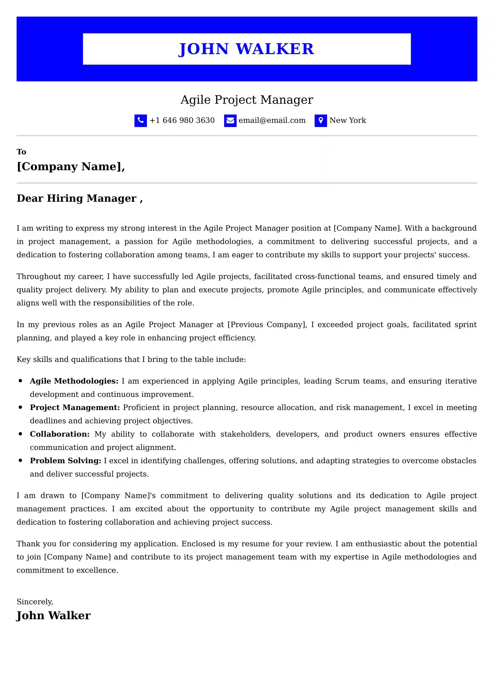 Agile Project Manager Cover Letter Examples - Latest UK Format