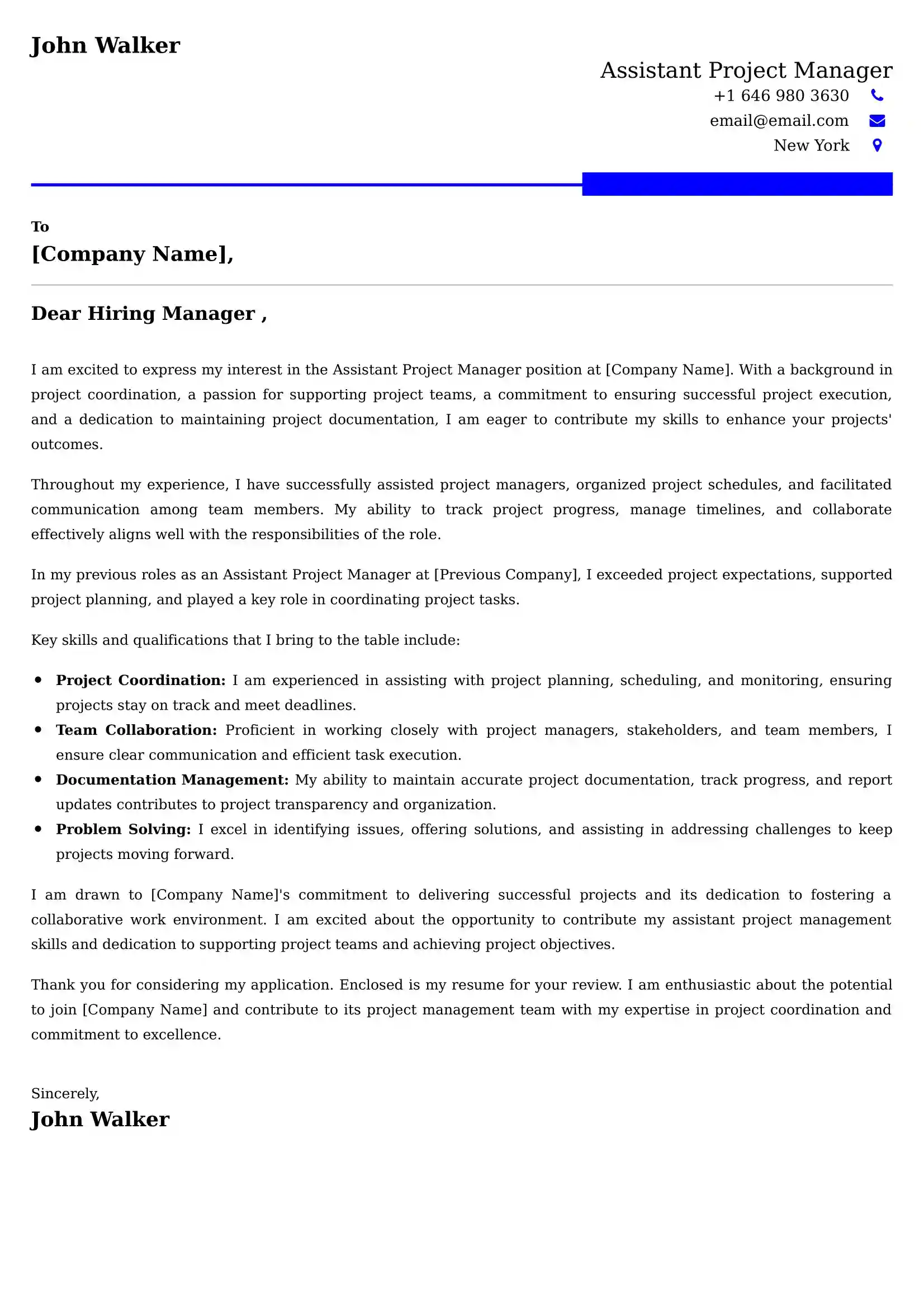 Assistant Project Manager Cover Letter Examples - Latest UK Format