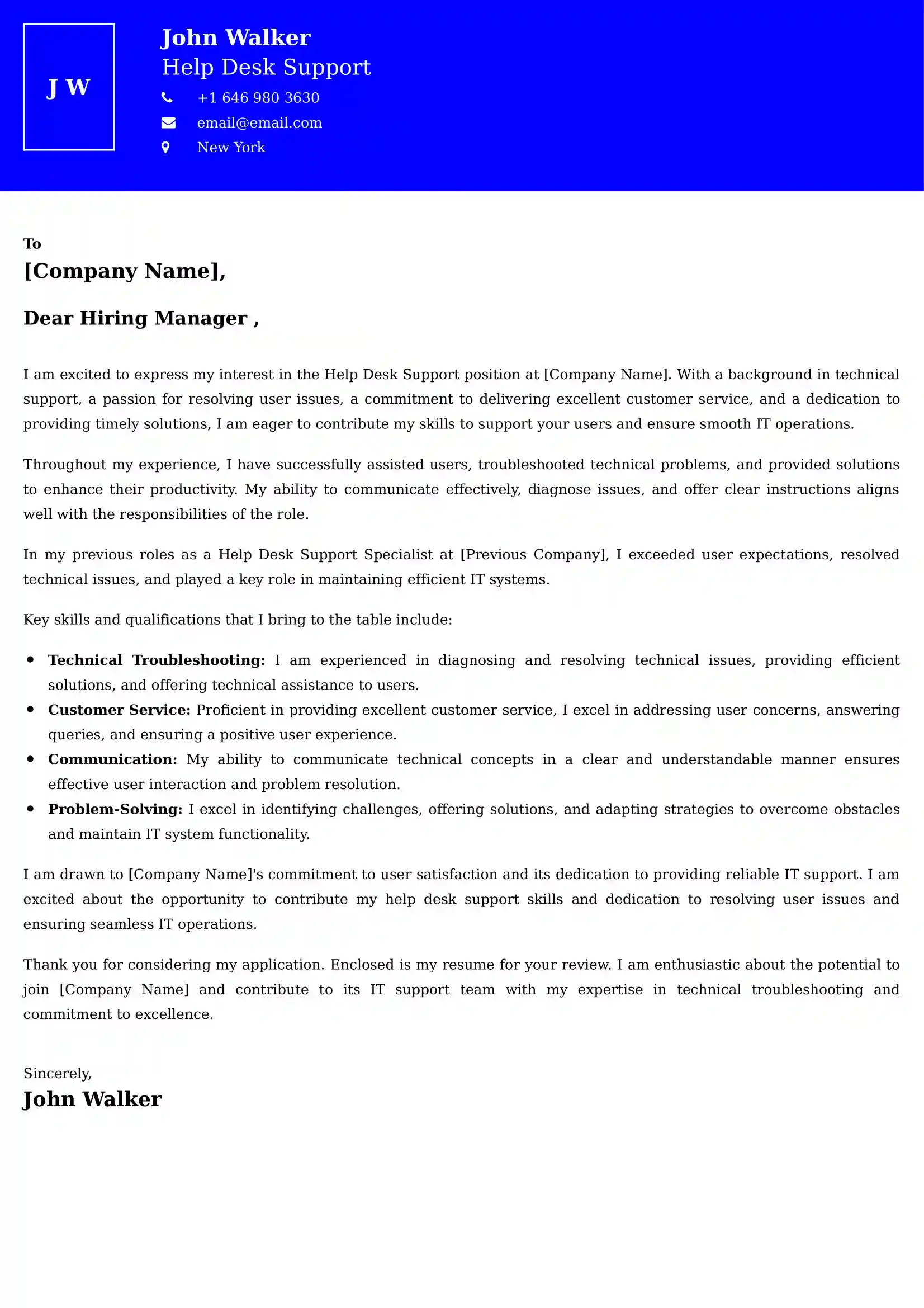 Help Desk Support Cover Letter Examples - Latest UK Format