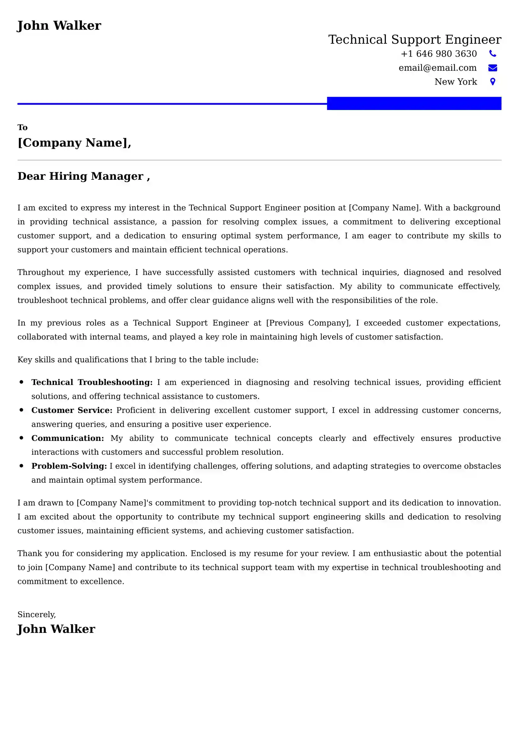 Technical Support Engineer Cover Letter Examples - Latest UK Format