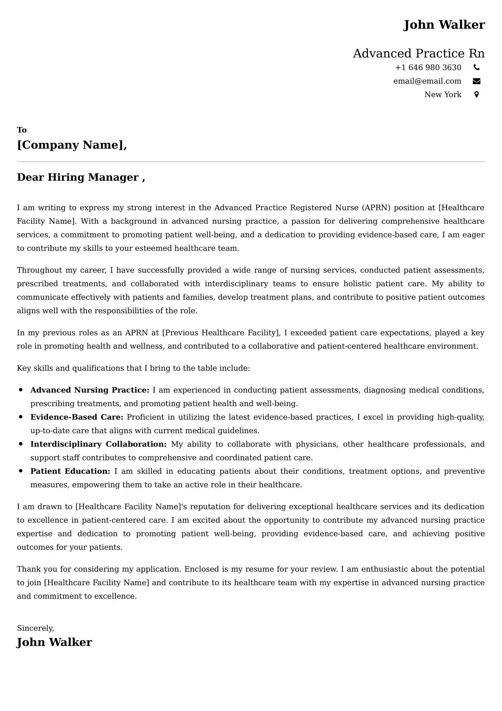 Advanced Practice Rn Cover Letter Examples - Latest UK Format