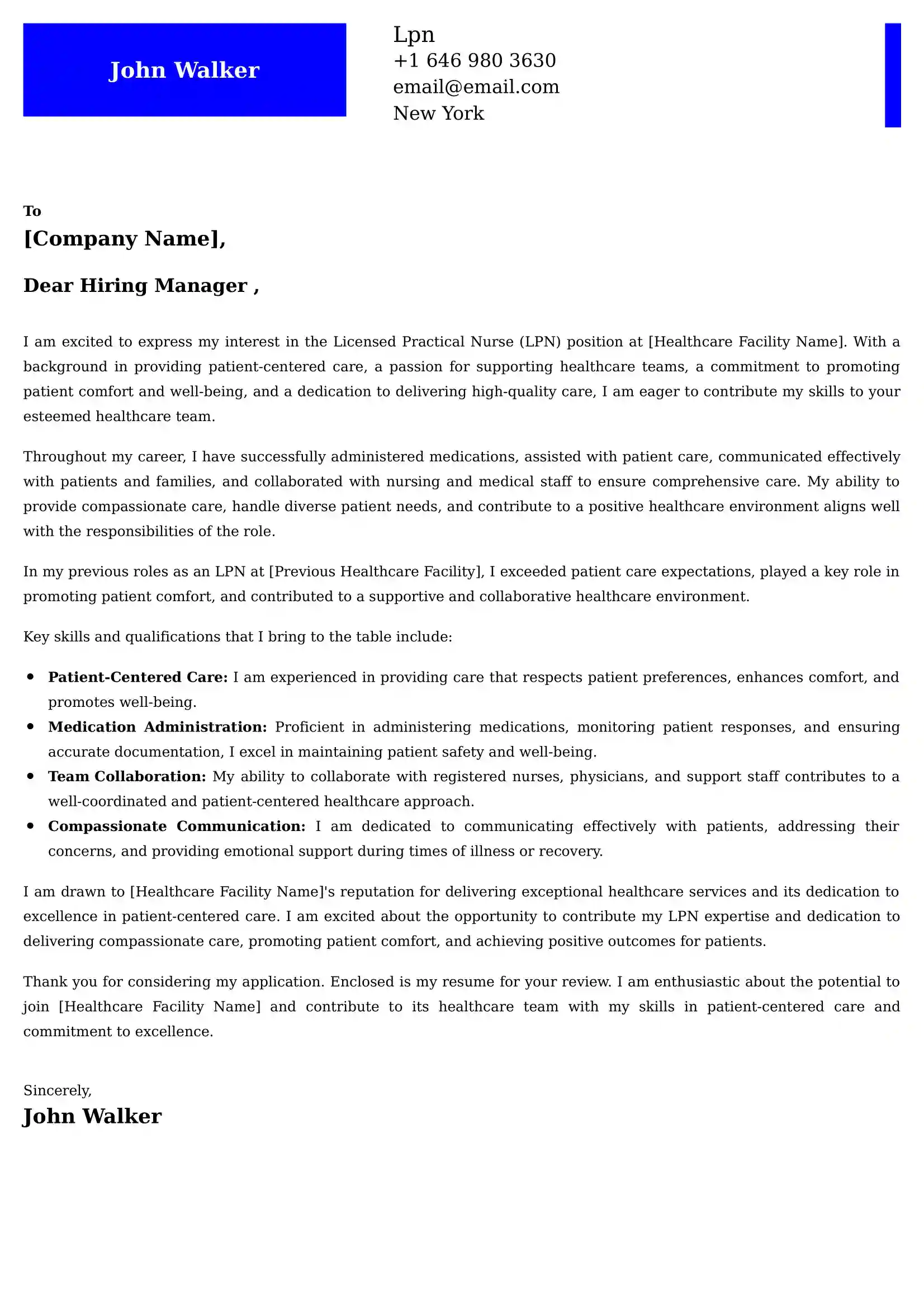 Lpn Cover Letter Examples - Latest UK Format