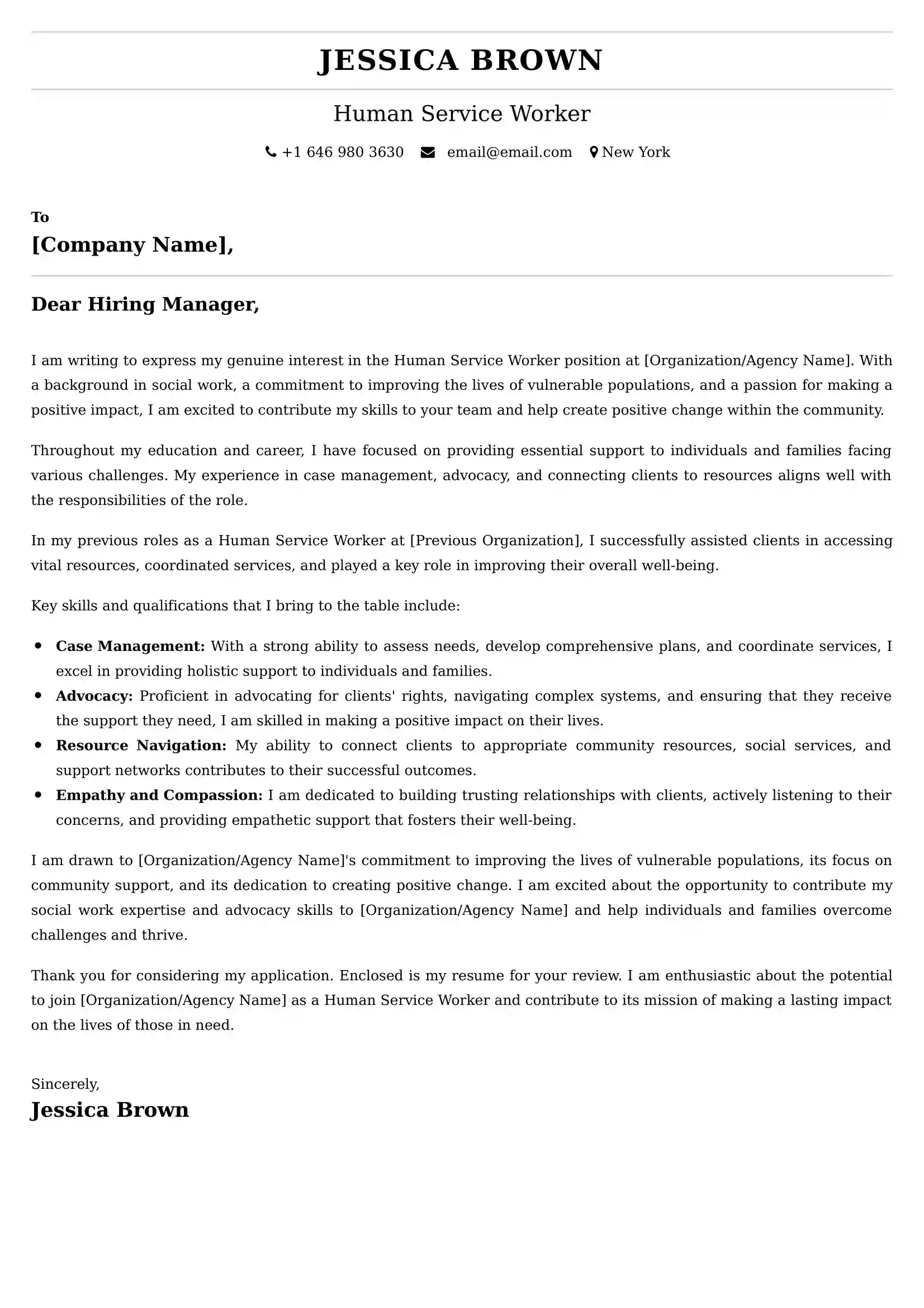 Human Service Worker Cover Letter Examples - Latest UK Format