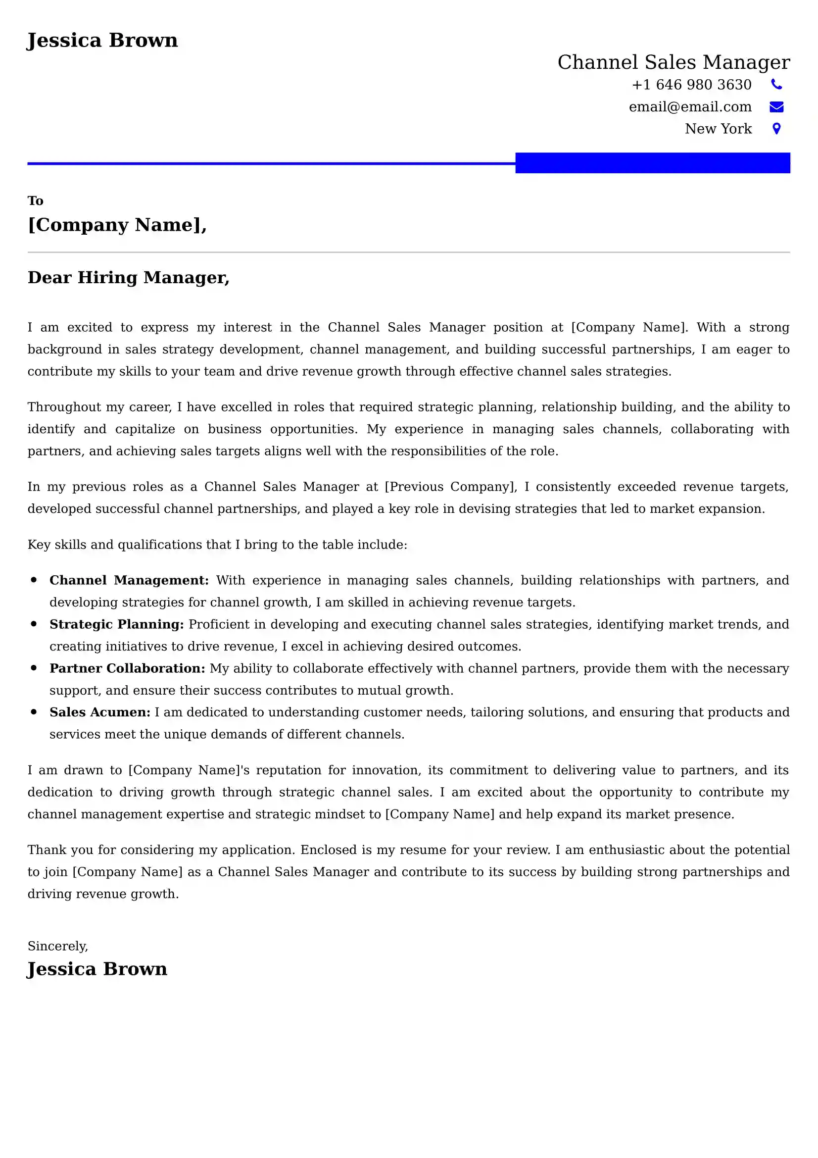 Channel Sales Manager Cover Letter Examples - Latest UK Format