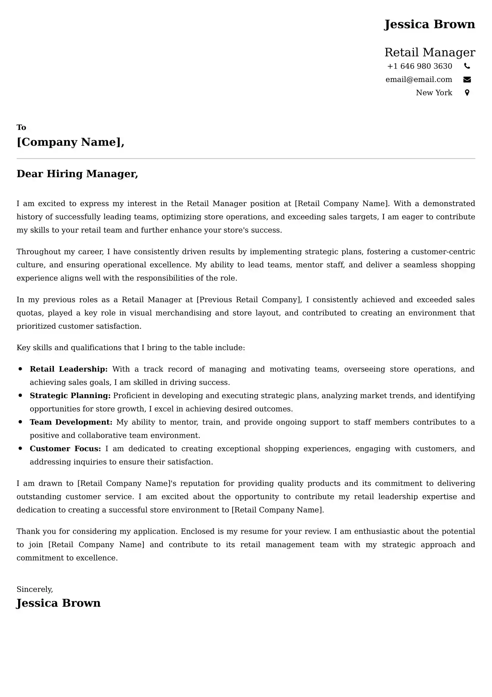 Retail Manager Cover Letter Examples - Latest UK Format