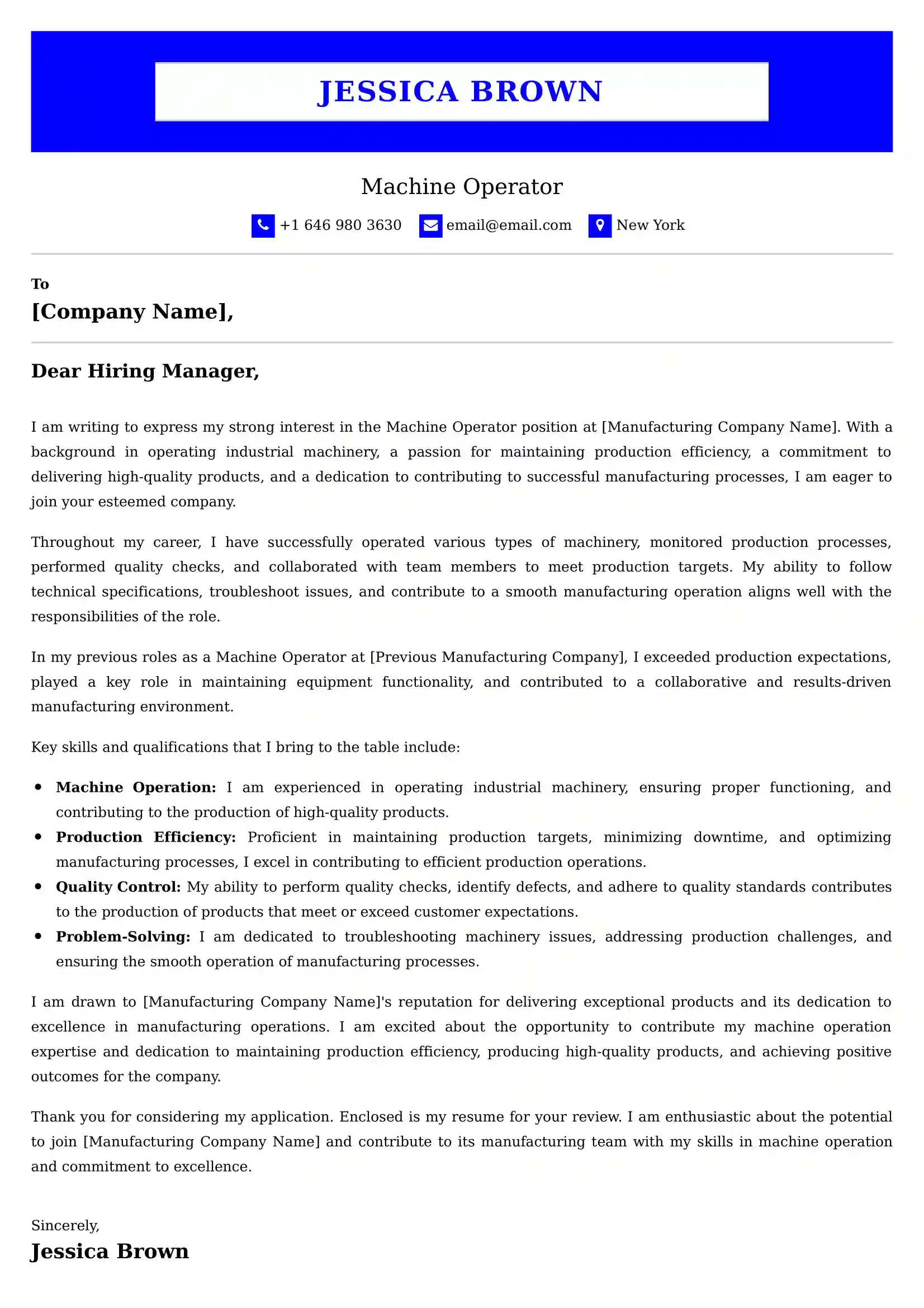 Machine Operator Cover Letter Examples - Latest UK Format
