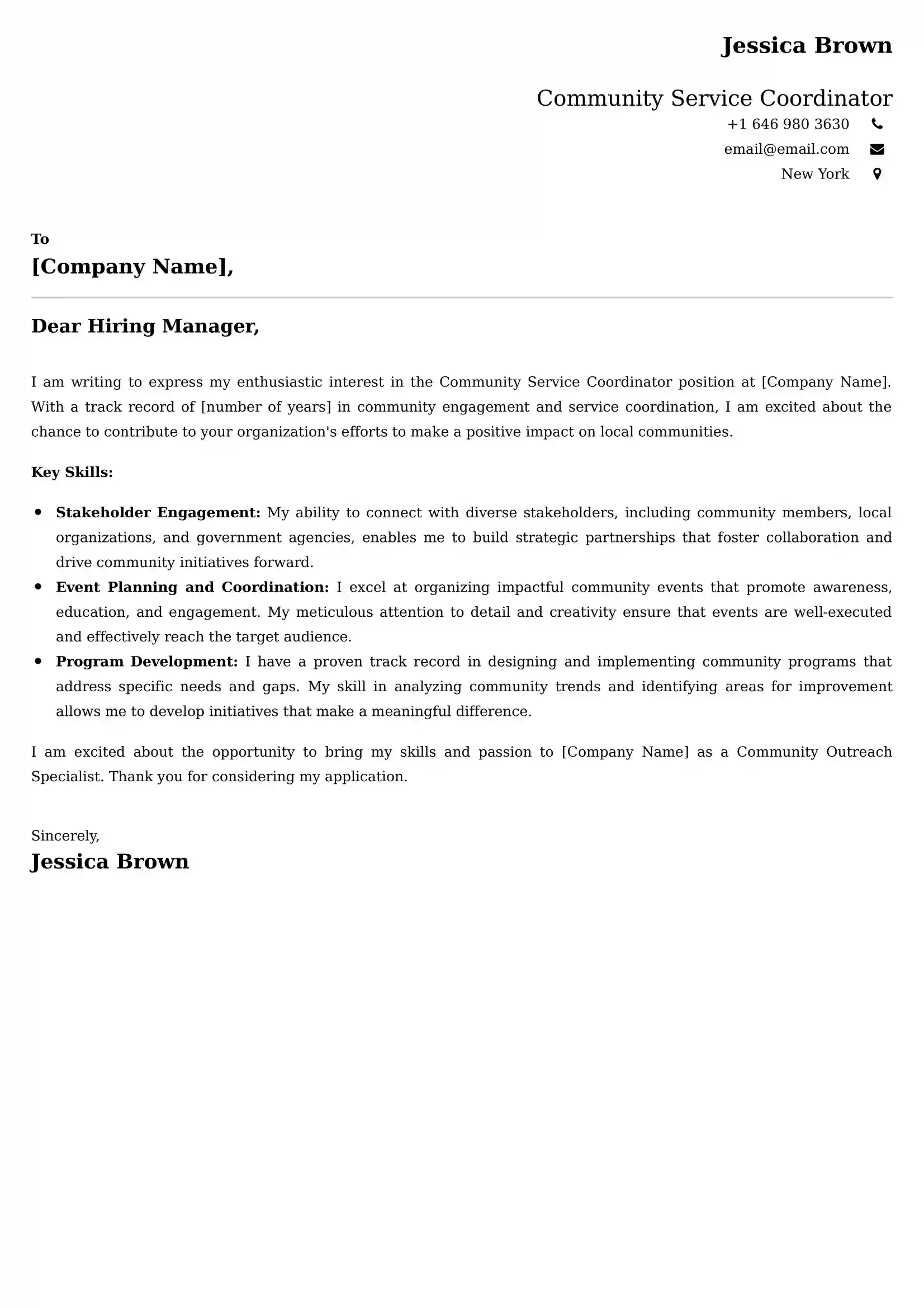 Community Service Coordinator Cover Letter Examples - Latest UK Format